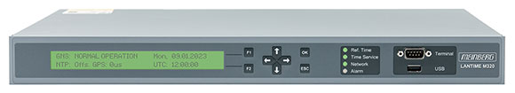 El servidor de tiempo Meinberg LANTIME M320/GNS sincroniza todos los sistemas compatibles NTP- o SNTP- usando un reloj Meinberg GPS/GLONASS/Galileo/BeiDou como referencia de tiempo.
