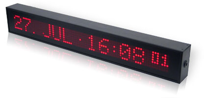 La pantalla grande DU70 es una pantalla de matriz LTD de 50mm de alto que muestra la fecha y hora con 16 caracteres de la siguiente manera